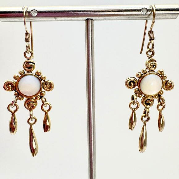 VTG Solid Sterling Silver 925 White Gemstone Dangle Earrings Size 2" Length - Picture 1 of 12